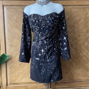 Do+Be black print off shoulder mini dress